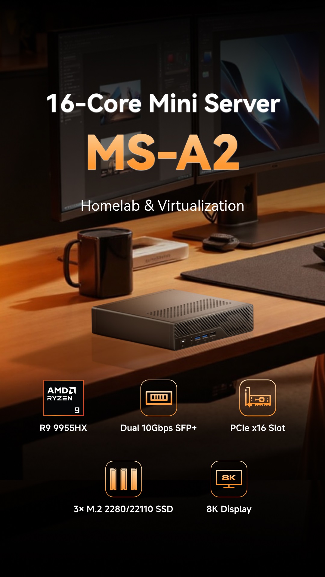 Minisforum представляє компактний сервер MS-A2: потужність Ryzen 9 9955HX в 1.78-літровому корпусі 2