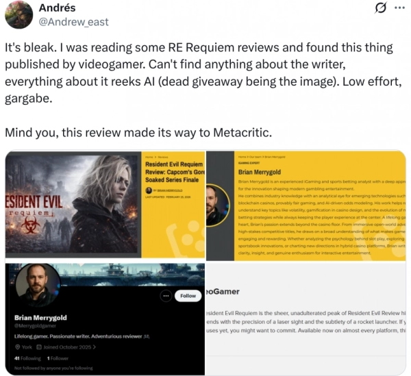 Resident Evil Requiem: Metacritic видалив огляд через ШІ 2 Resident Evil Requiem: Metacritic видалив огляд через ШІ 2