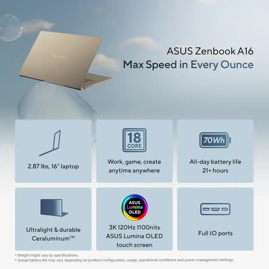 ASUS Zenbook A16: потужність Snapdragon X2 Elite Extreme за $1600 з щедрим запасом пам'яті та накопичувача 2