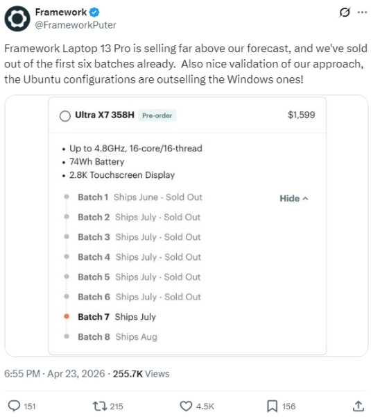 Framework: Ноутбуки з Linux продаються краще, ніж з Windows 2