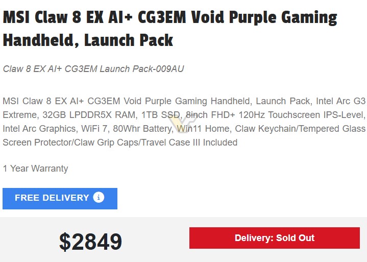 MSI Claw 8 EX AI+: Ноутбук за $1780 з Intel Arc G3 Extreme помічено в Австралії 2 MSI Claw 8 EX AI+: Ноутбук за $1780 з Intel Arc G3 Extreme помічено в Австралії 2