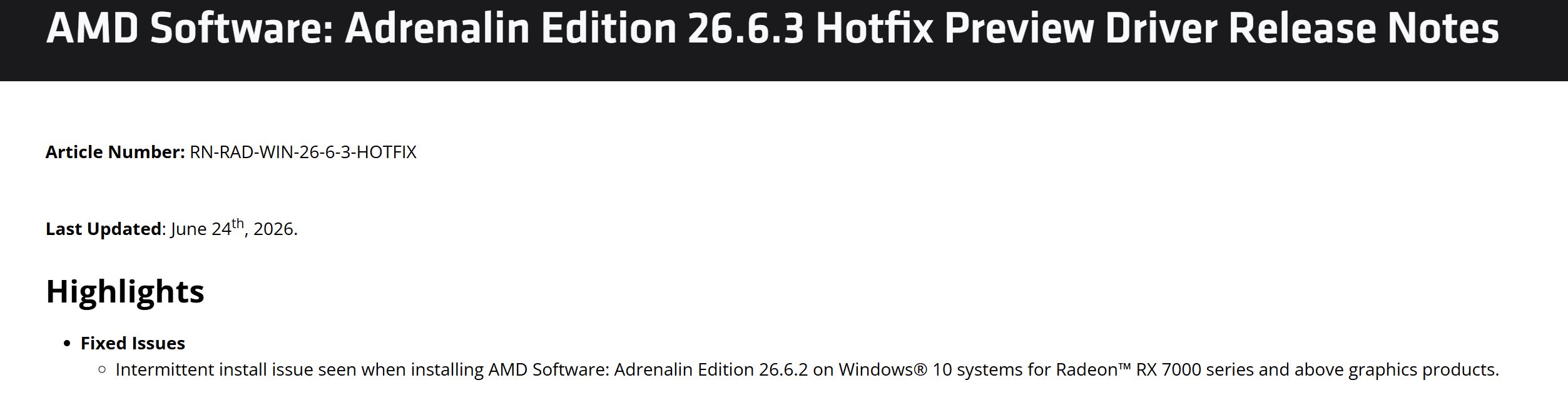 AMD екстрено випускає Adrenalin 26.6.3: виправлено фатальний "жовтий трикутник" у Windows 10 2