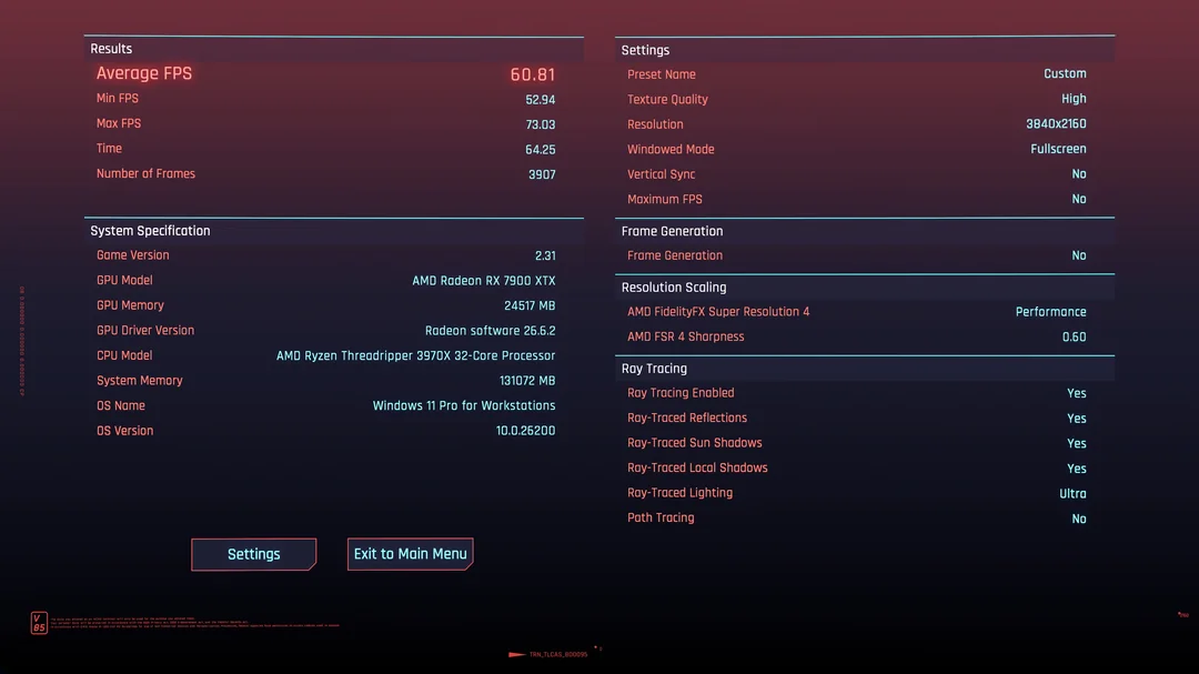 AMD FSR 4.1 подвоює FPS: RX 7900 XTX досягає 50 кадрів/сек у Cyberpunk 2077 на 4K 3