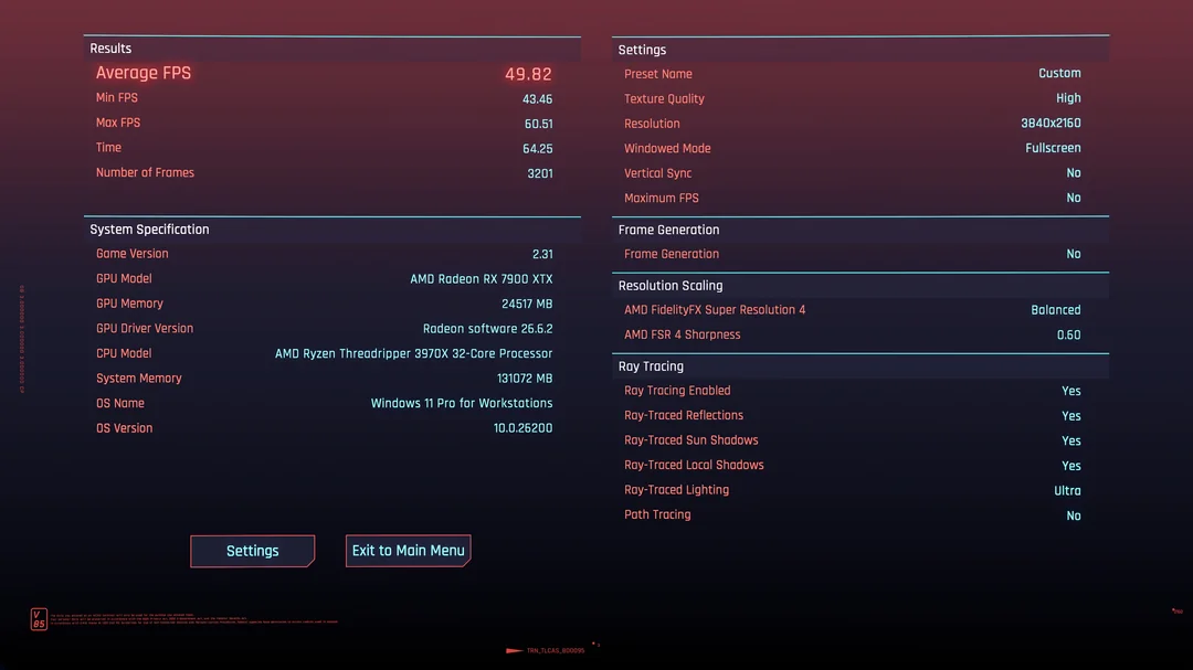 AMD FSR 4.1 подвоює FPS: RX 7900 XTX досягає 50 кадрів/сек у Cyberpunk 2077 на 4K 2