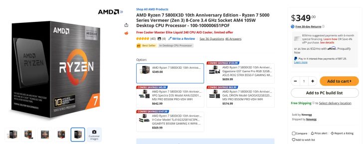 Newegg шалено знижує ціну на AMD Ryzen 7 5800X3D до $270, даруючи безкоштовну СРО 2