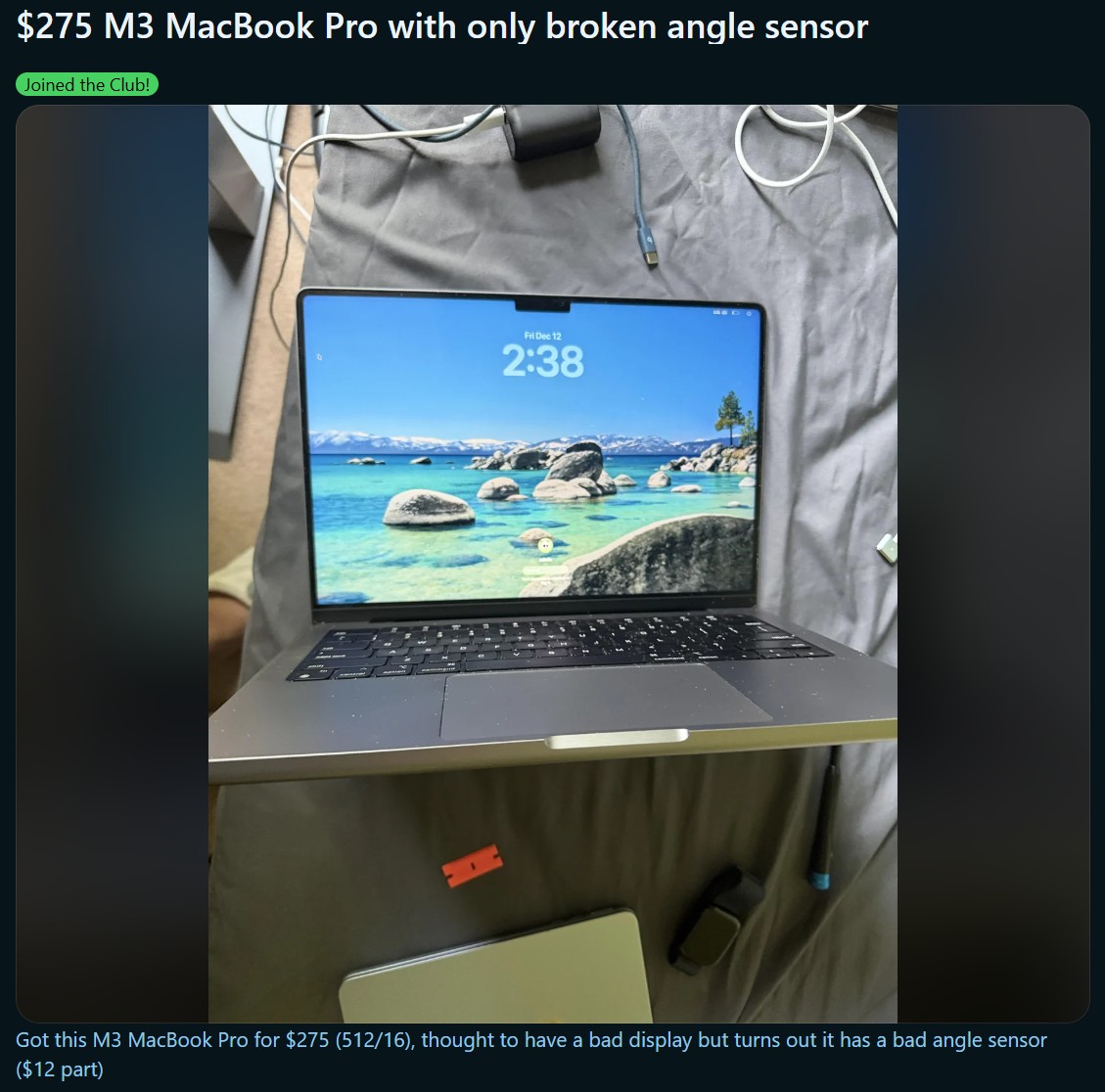 Щасливчик придбав MacBook Pro з M3 за $275, знаючи про дефект дисплея, заміна якого коштує лише $12 2 Щасливчик придбав MacBook Pro з M3 за $275, знаючи про дефект дисплея, заміна якого коштує лише $12 2