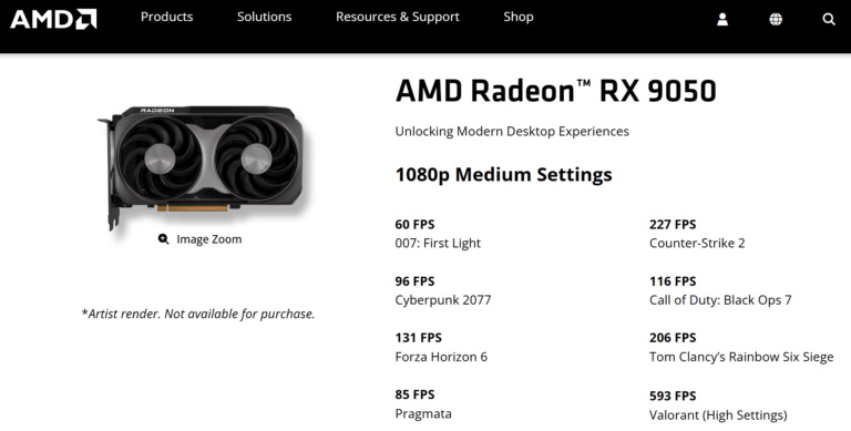 AMD представила антикризову відеокарту Radeon RX 9050 з 8 ГБ пам'яті 3