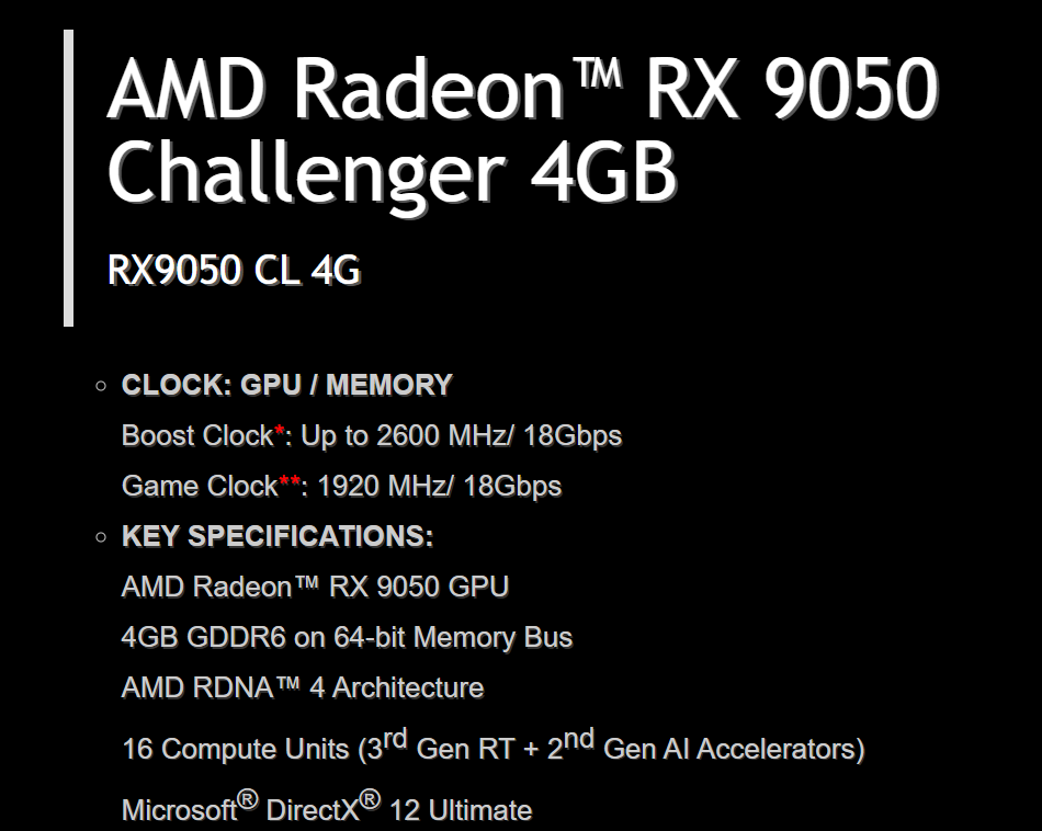 AMD готує бюджетну Radeon RX 9050: 8 ГБ та 4 ГБ версії, але остання з удвічі вужчою шиною пам'яті 3