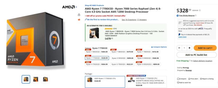 AMD Ryzen 7 7700X3D вже доступний на Newegg за $279: роздрібний продавець пропонує бонуси до нового процесора Zen 4 2 AMD Ryzen 7 7700X3D вже доступний на Newegg за $279: роздрібний продавець пропонує бонуси до нового процесора Zen 4 2