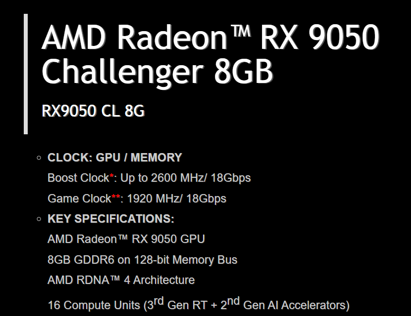 ASRock непомітно підтвердила відеокарту Radeon RX 9050 у версіях на 4 ГБ і 8 ГБ 5