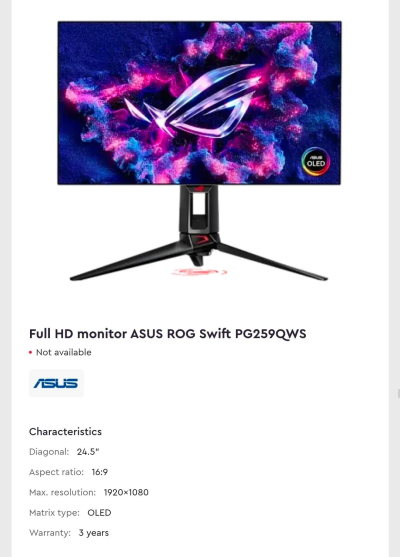Asus готує сім OLED-моніторів: від 4K@360 Гц до 1080p@560 Гц 6