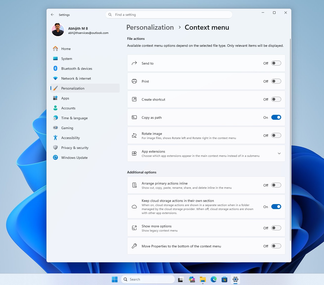 Microsoft визнає слабкість меню правої кнопки миші у Windows 11 та обіцяє покращення 10 Нова сторінка налаштувань персоналізації контекстного меню