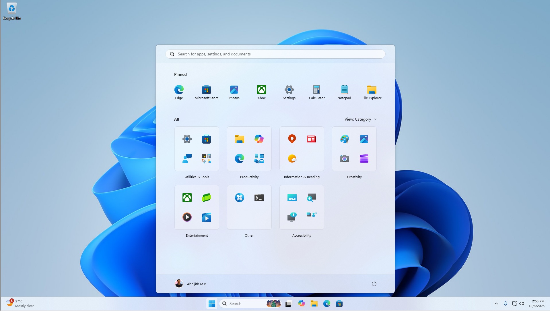 Windows 11 apps in the Start menu
