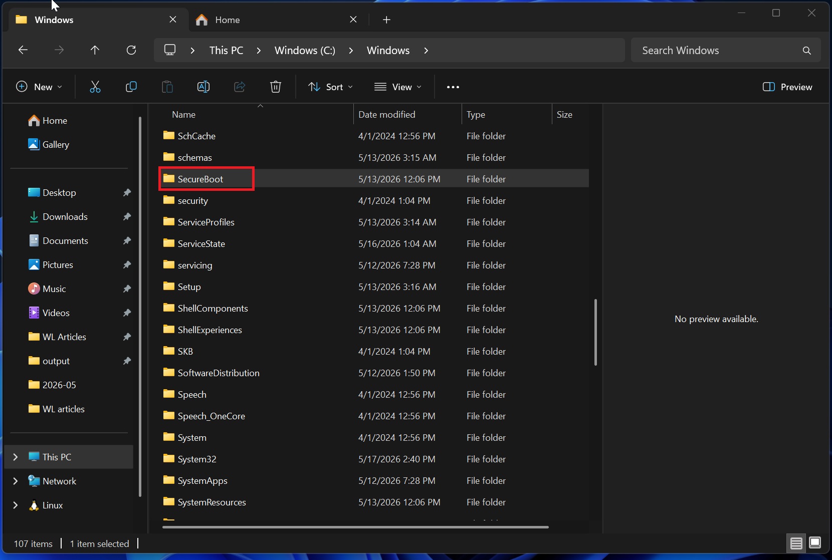 SecureBoot folder in Windows 11 C drive