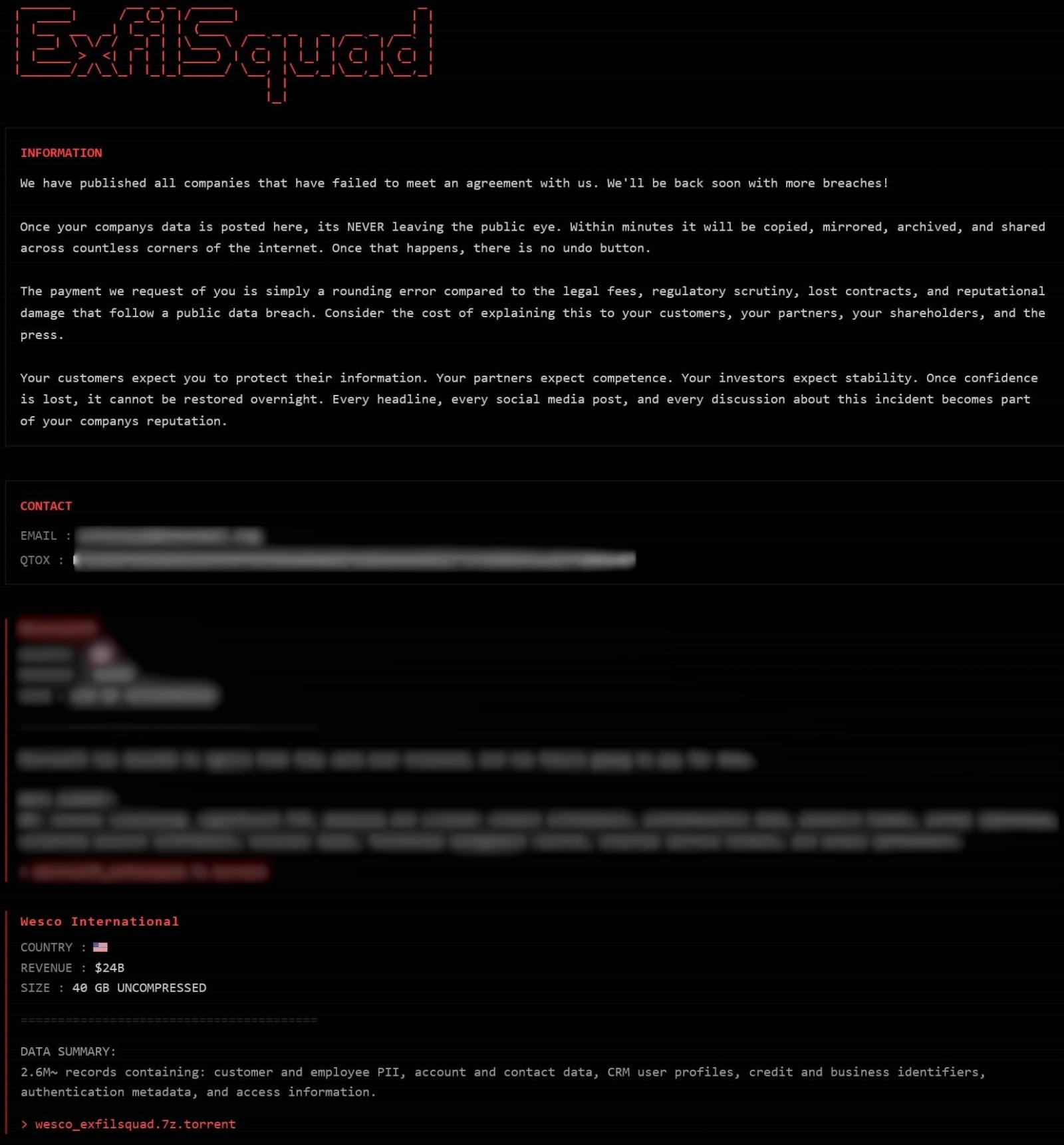 Wesco підтверджує інцидент безпеки після звинувачень ExfilSquad у викраденні даних 3 Wesco підтверджує інцидент безпеки після звинувачень ExfilSquad у викраденні даних 3