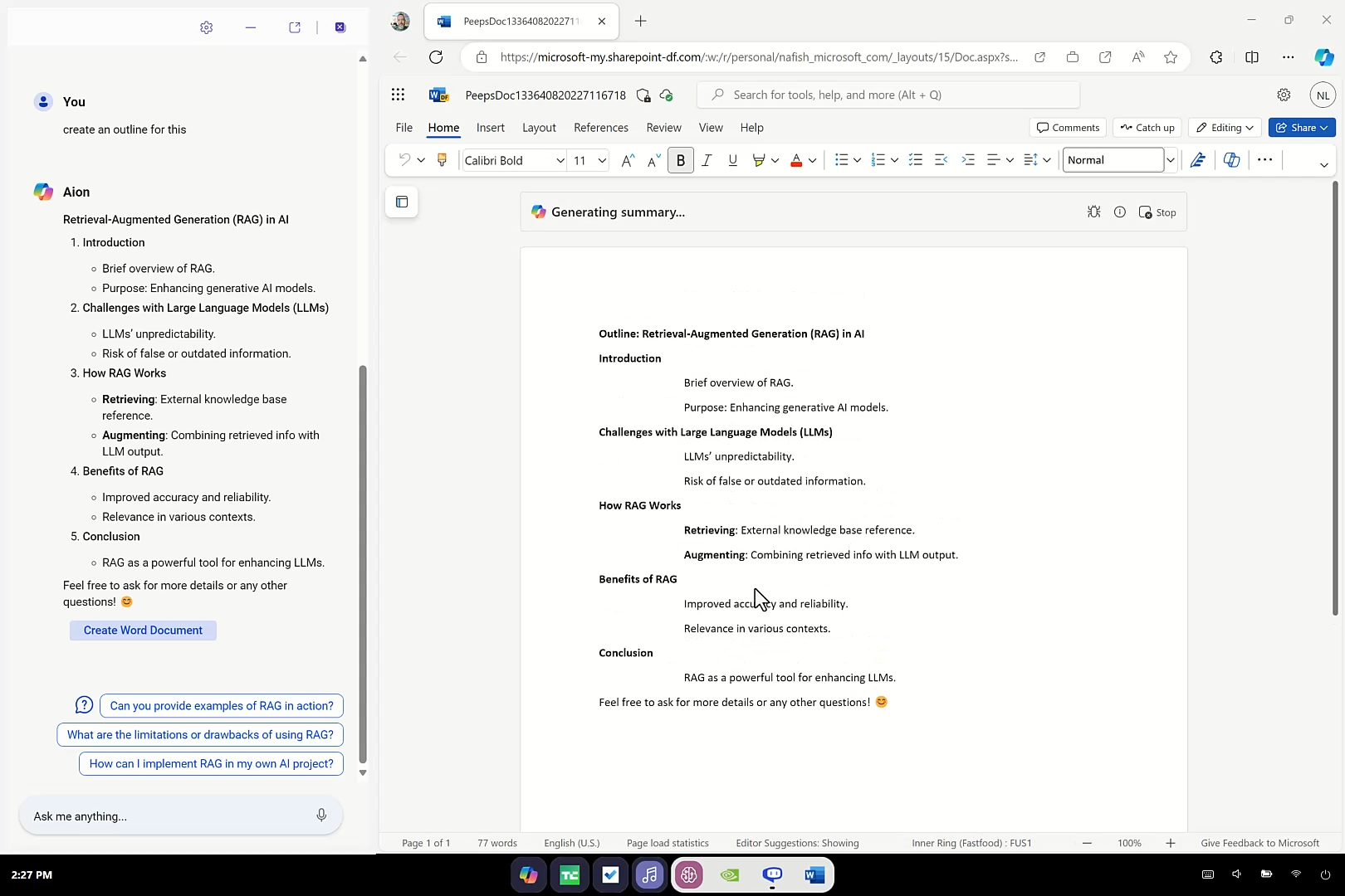 MS Word в Copilot OS Project Aion