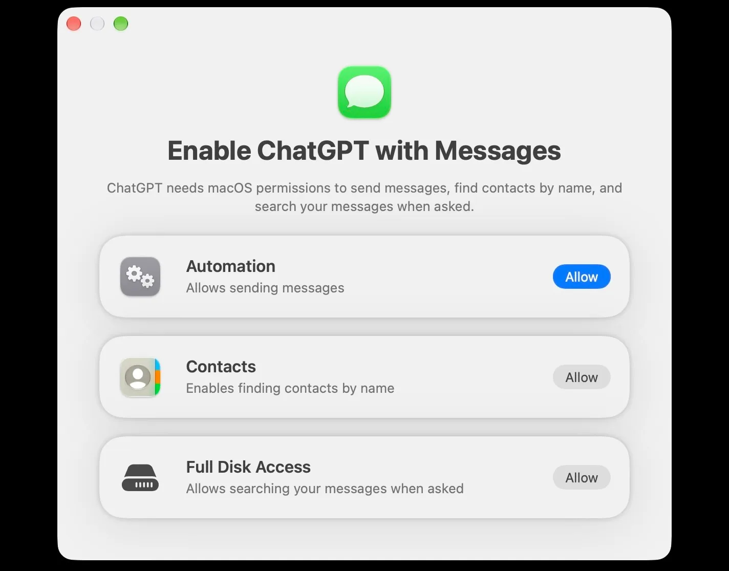 ChatGPT навчився читати та надсилати повідомлення Apple Messages на Mac 2
