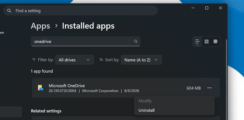 Uninstall OneDrive