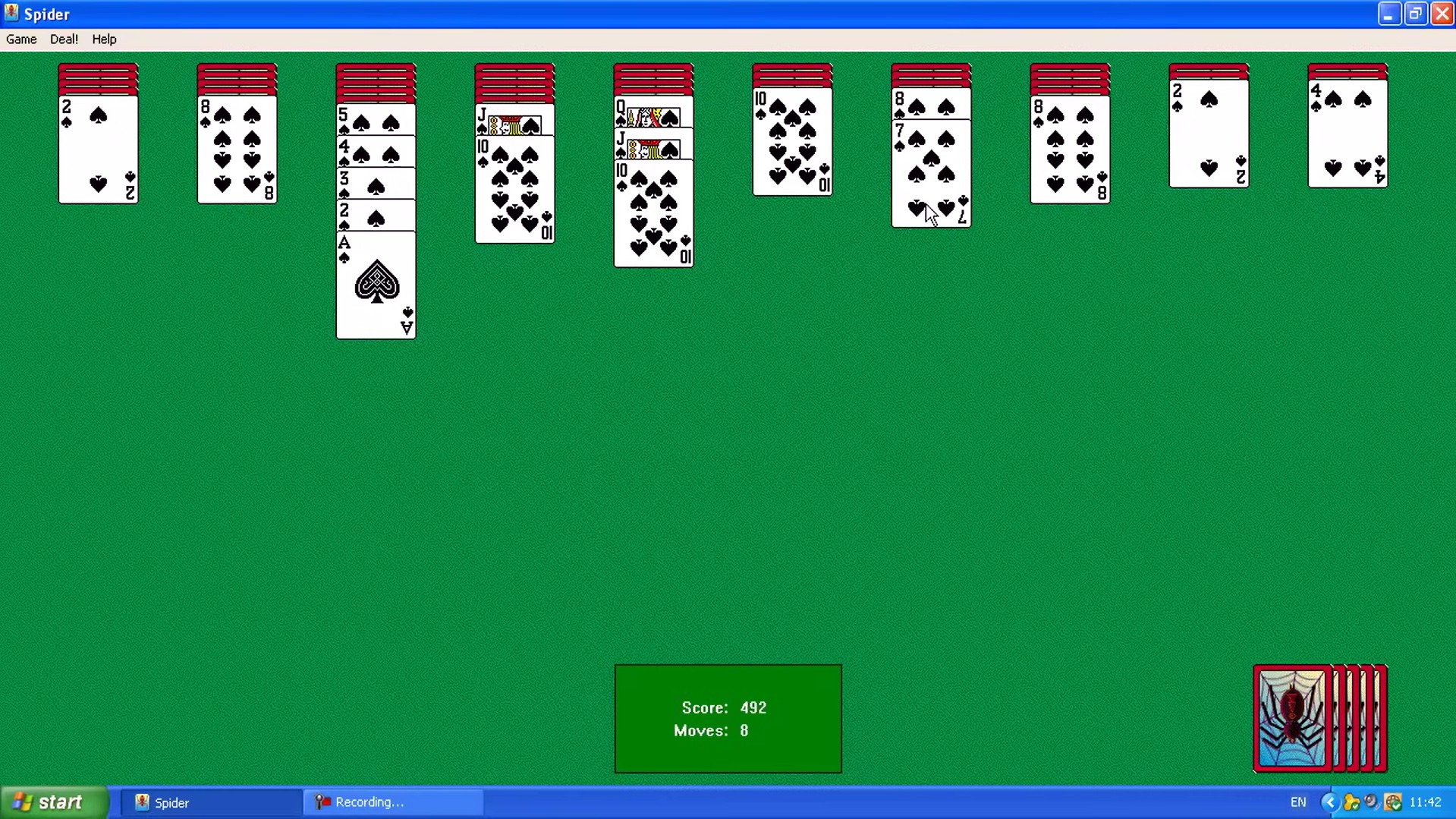 Spider Solitaire in Windows XP