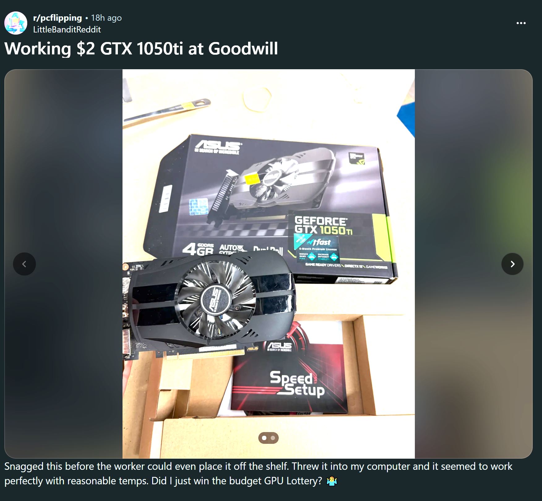 Графічний процесор дешевше чашки кави: користувач купив GeForce GTX 1050 Ti за $2 у секонд-хенді 2