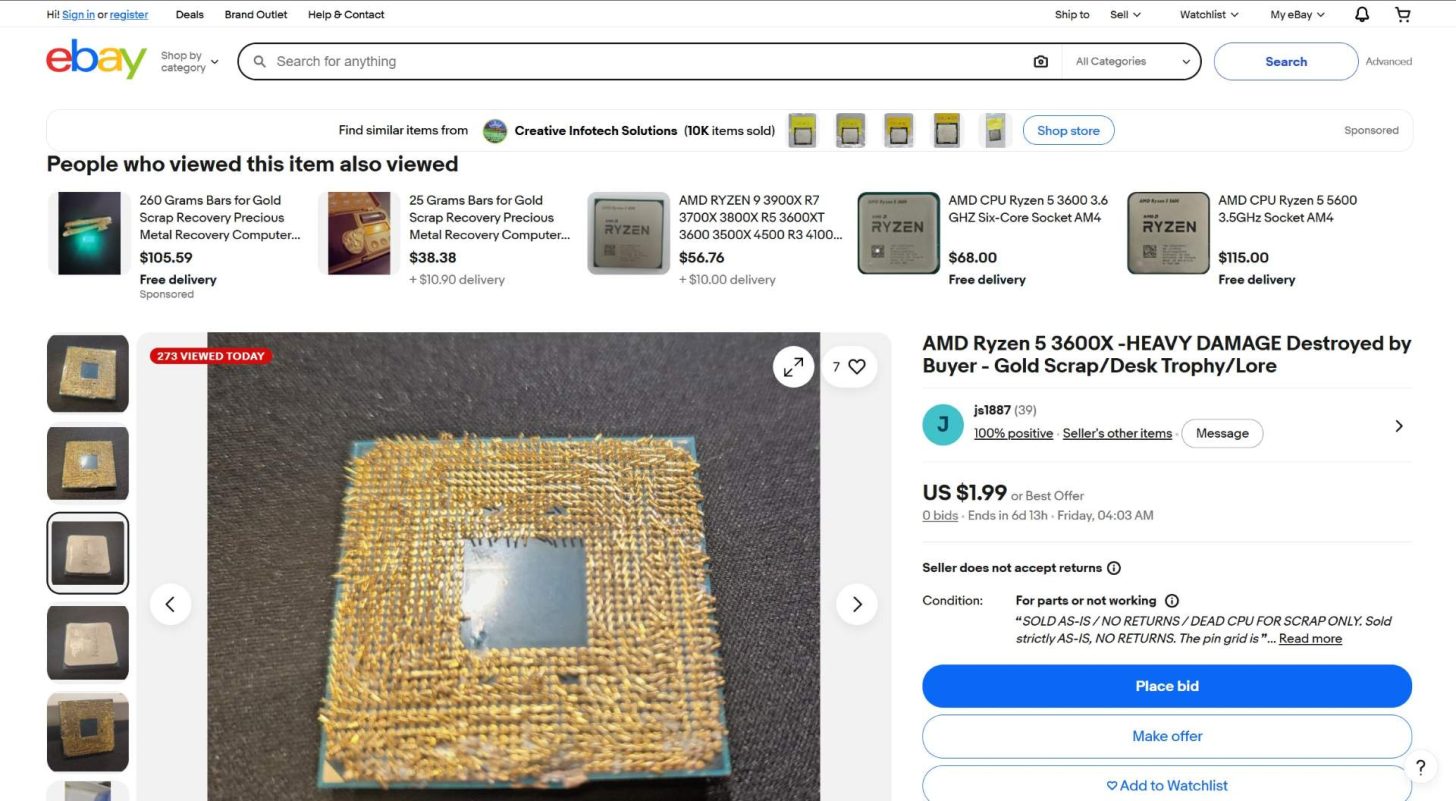 eBay: Покупець намагався обманути з неіснуючою доставкою Ryzen 5 3600X, повернувши процесор зі зламаними пінами 8