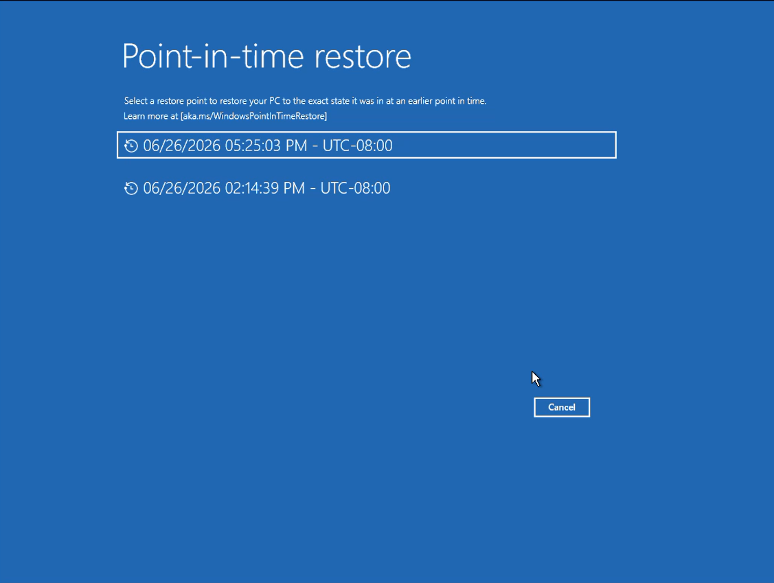 Select a restore point