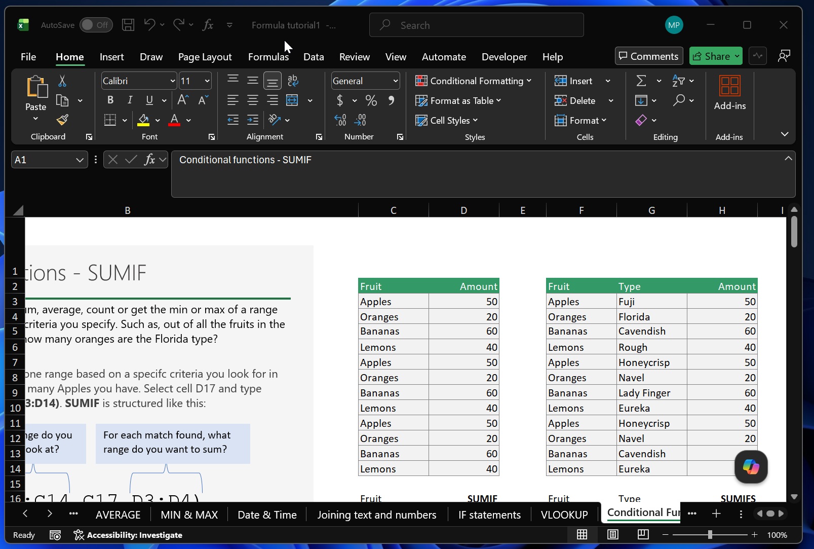 Copilot floating button in Excel