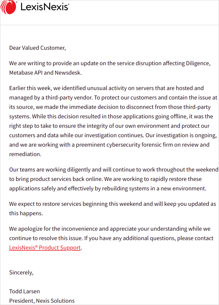 LexisNexis припиняє роботу сервісів через підозрілу активність на серверах 3 LexisNexis припиняє роботу сервісів через підозрілу активність на серверах 3