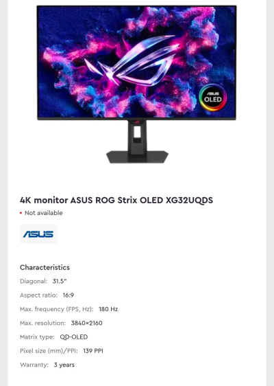 Asus готує сім OLED-моніторів: від 4K@360 Гц до 1080p@560 Гц 4