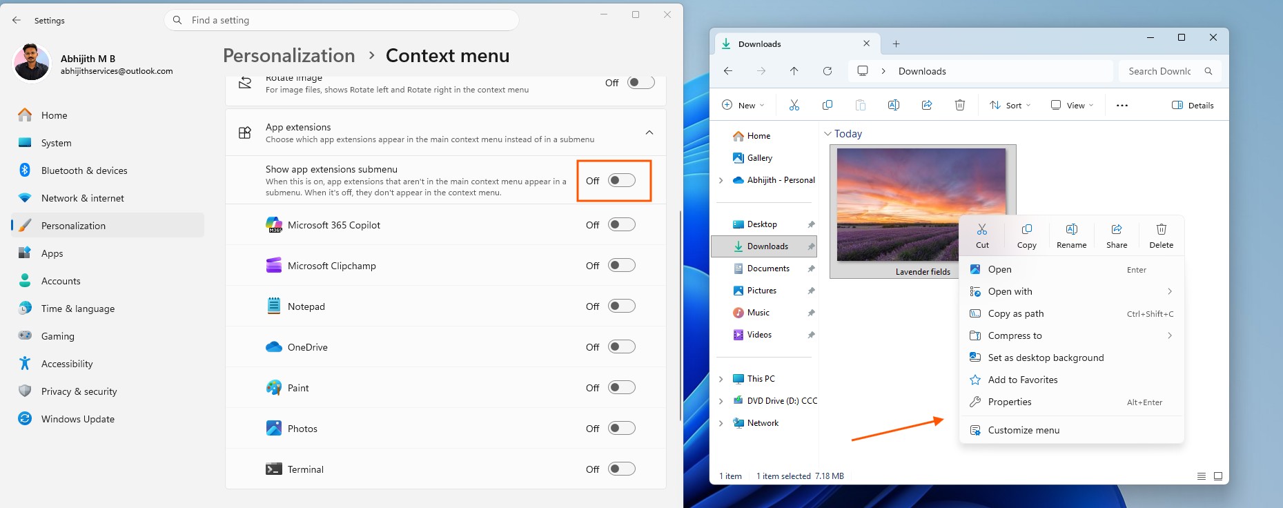 Microsoft визнає слабкість меню правої кнопки миші у Windows 11 та обіцяє покращення 11 Контекстне меню з вимкненими розширеннями програм.