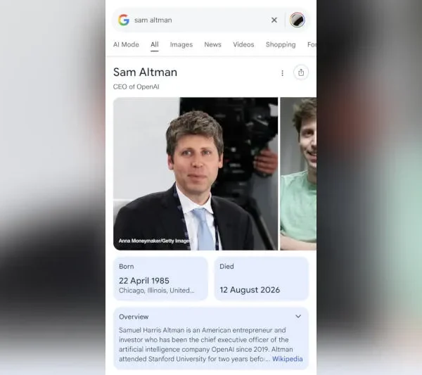 Google випадково «поховав» Сема Альтмана через помилку у Вікіпедії