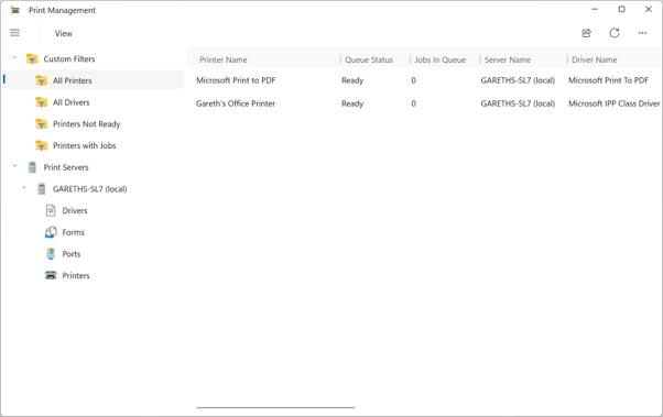 Microsoft не відмовляється від Панелі керування у Windows 11 10 Print Management App