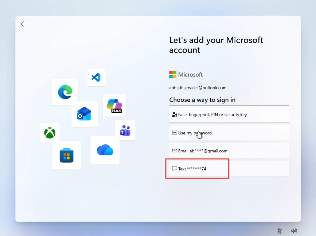 Windows 11 login using mSA