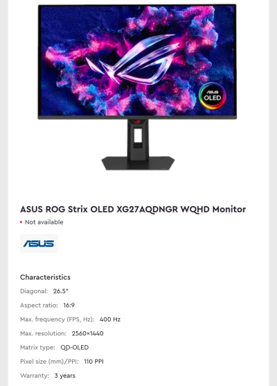 Asus готує сім OLED-моніторів: від 4K@360 Гц до 1080p@560 Гц 8