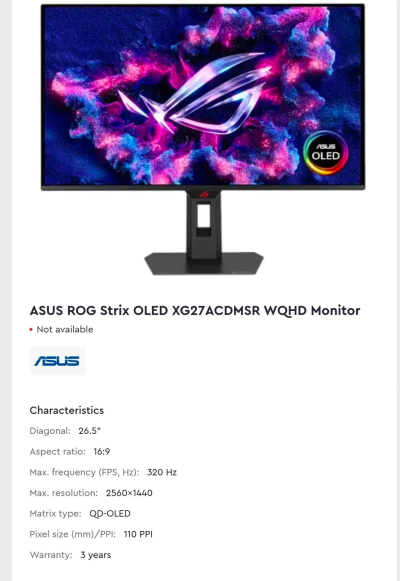 Asus готує сім OLED-моніторів: від 4K@360 Гц до 1080p@560 Гц 5