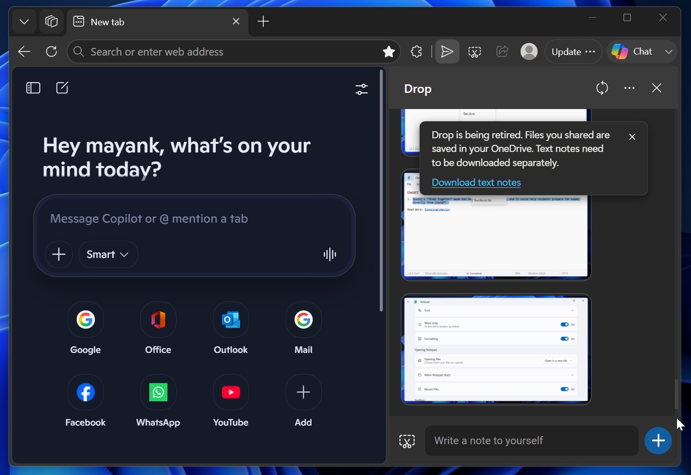 Microsoft Edge Drop feature retirement