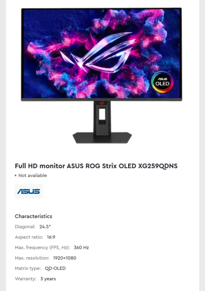 Asus готує сім OLED-моніторів: від 4K@360 Гц до 1080p@560 Гц 7