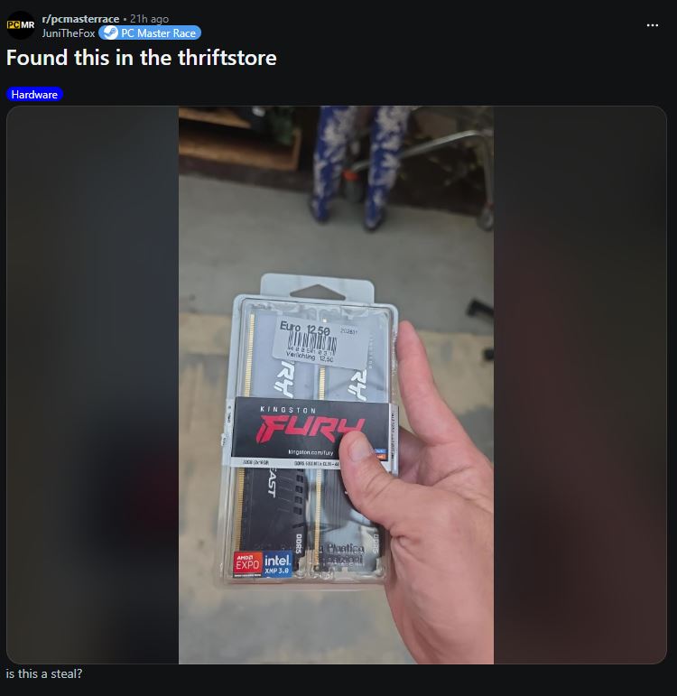 Реддітор знайшов комплект пам'яті Kingston Fury 32 ГБ DDR5 за $14 у голландському секонд-хенді, хоча його ціна – $600! 2