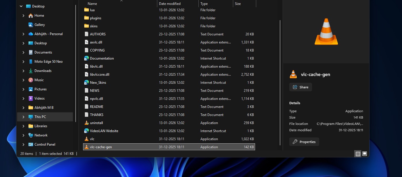 VLC cache generator