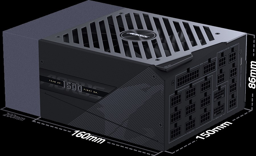 GIGABYTE офіційно представила блок живлення AORUS P1600W: компактний 160-мм дизайн та сертифікація 80+ Titanium 2