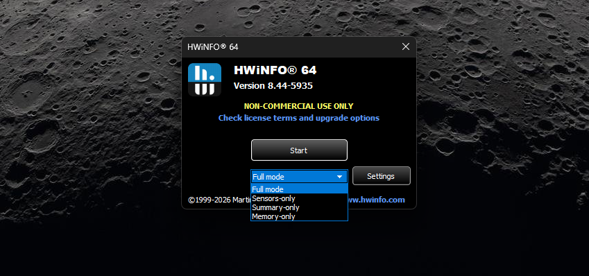Вибір режиму HWiNFO