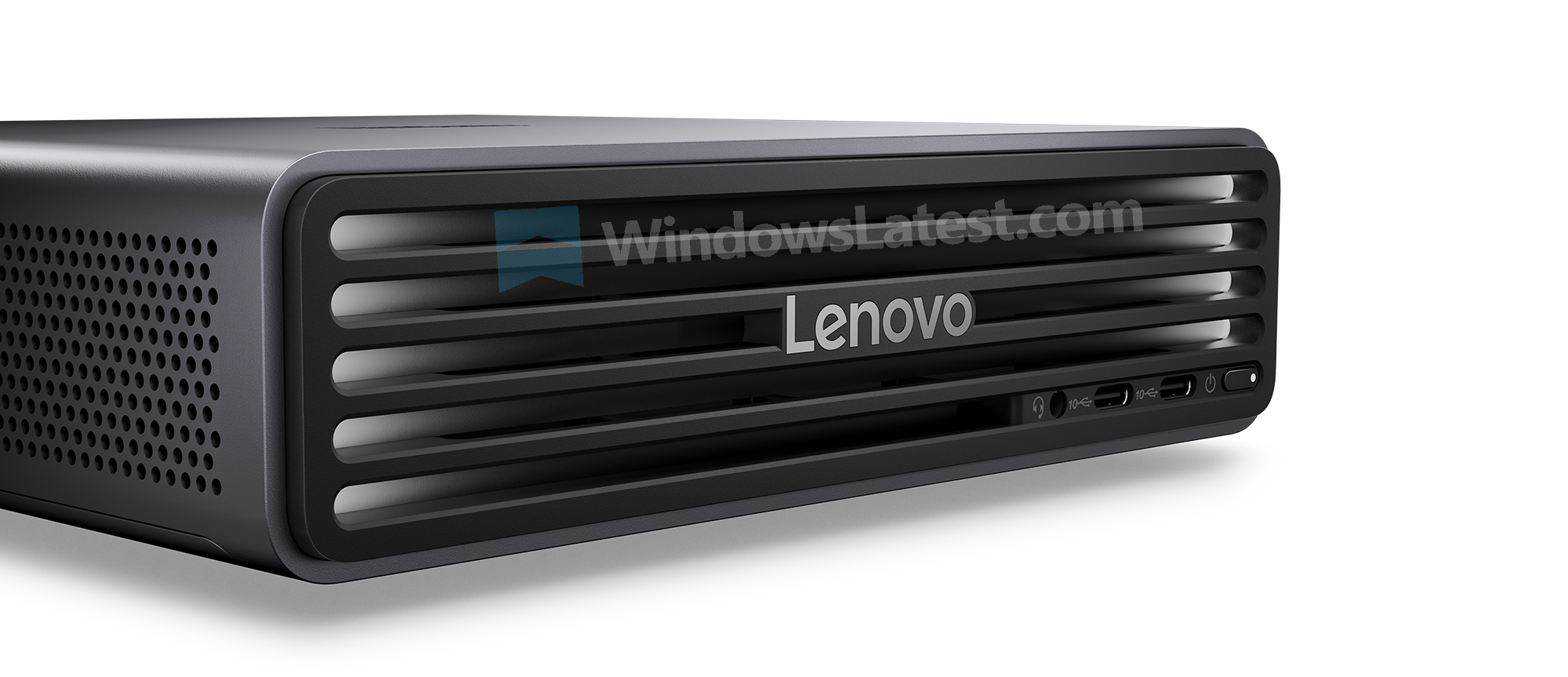 Lenovo ThinkCentre X Ultra крупним планом, що показує світлодіодне підсвічування на передніх решітках