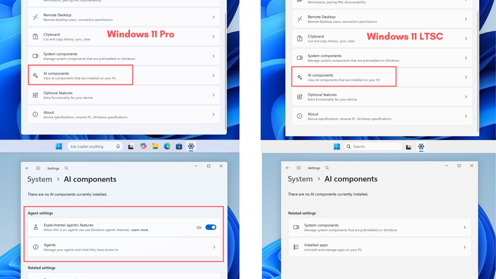 Windows 10 LTSC 2021 припиняє підтримку у 2027 році: що потрібно знати 5 Компоненти ШІ доступні в налаштуваннях Windows 11 LTSC, але немає ознак експериментальних агентних функцій