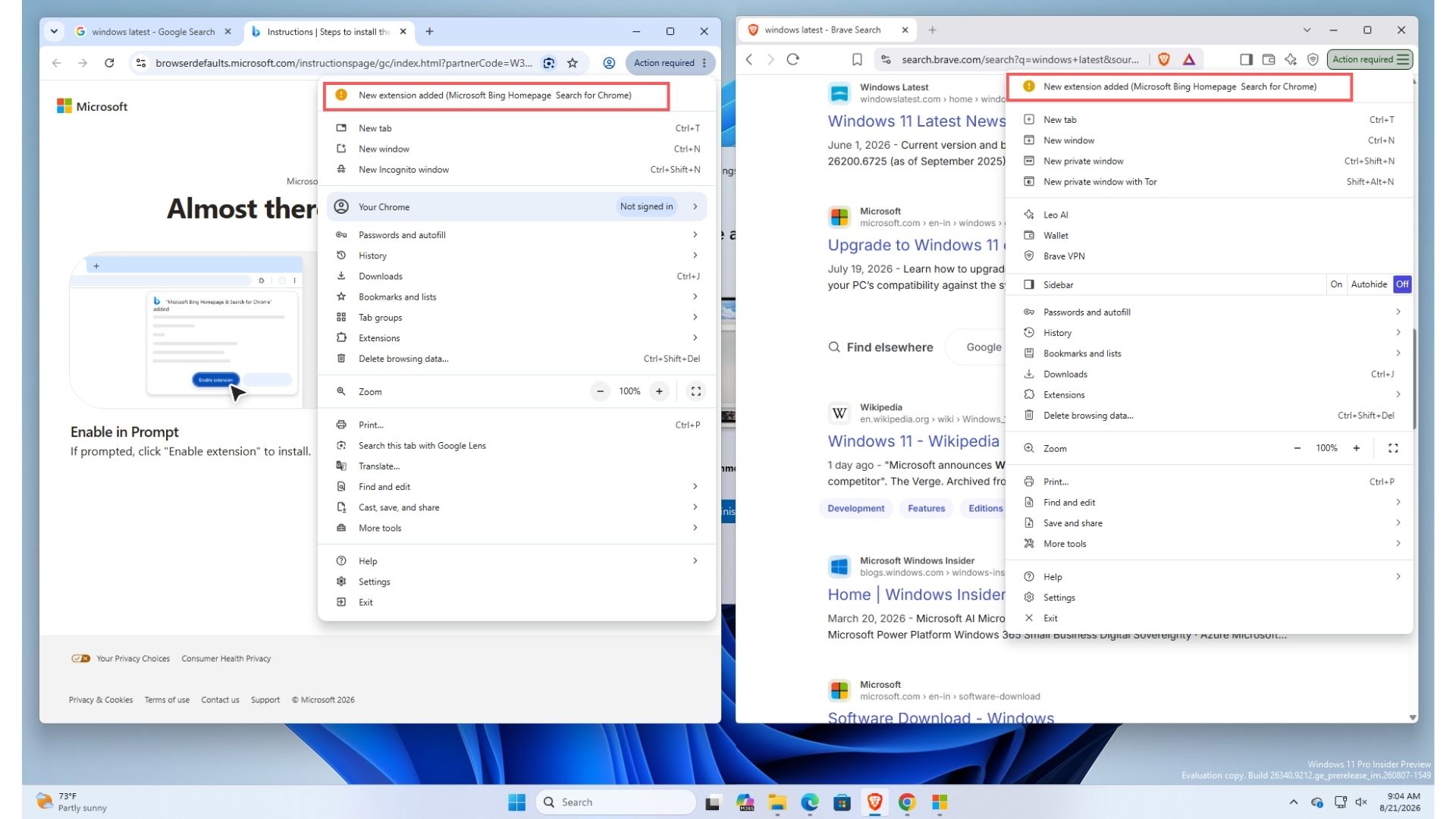 Microsoft інтегрує Bing у Windows 11, навіть поза Edge 8 Підказка для встановлення розширень, які роблять Microsoft Bing Homepage & Search стандартним у Chrome та Brave