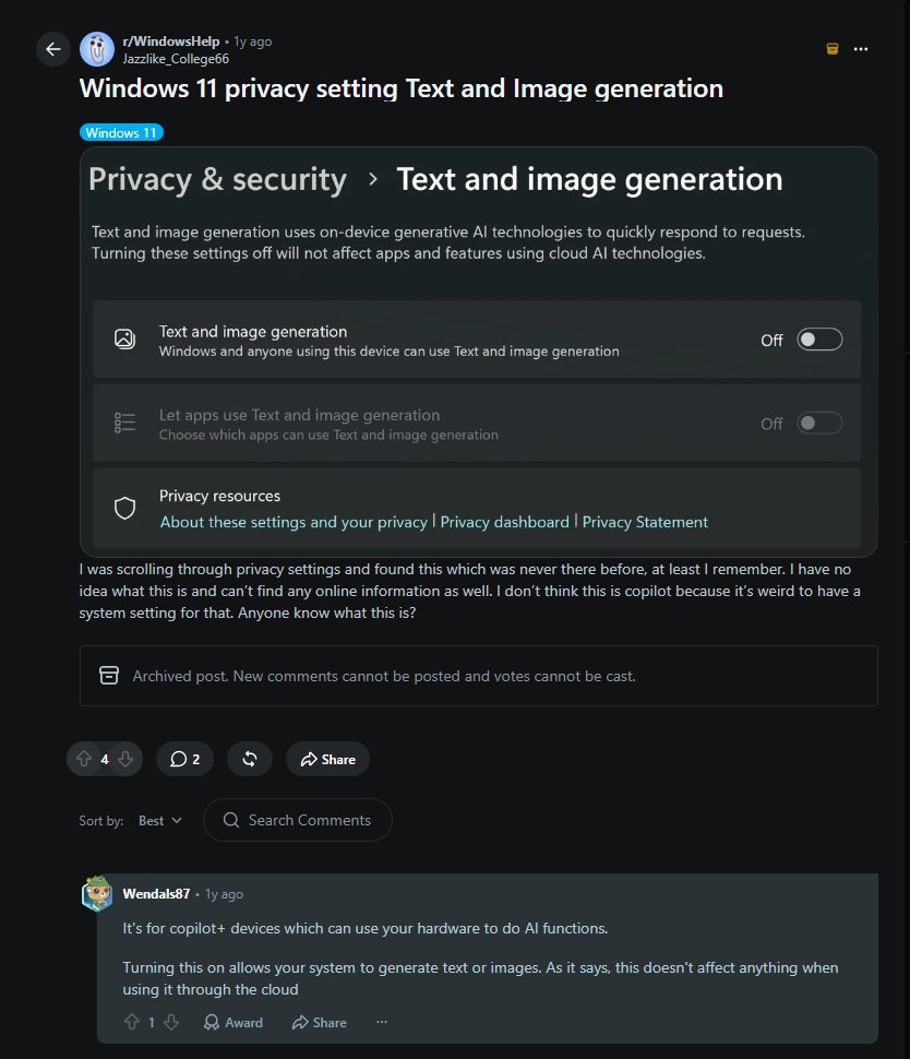 Допис на Reddit річної давності, що згадує «Генерацію тексту та зображень»