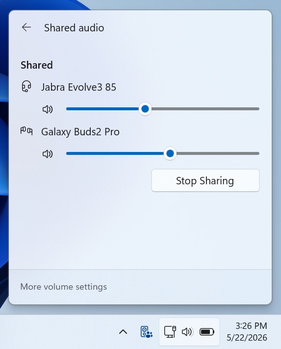 Shared audio in Quick Settings