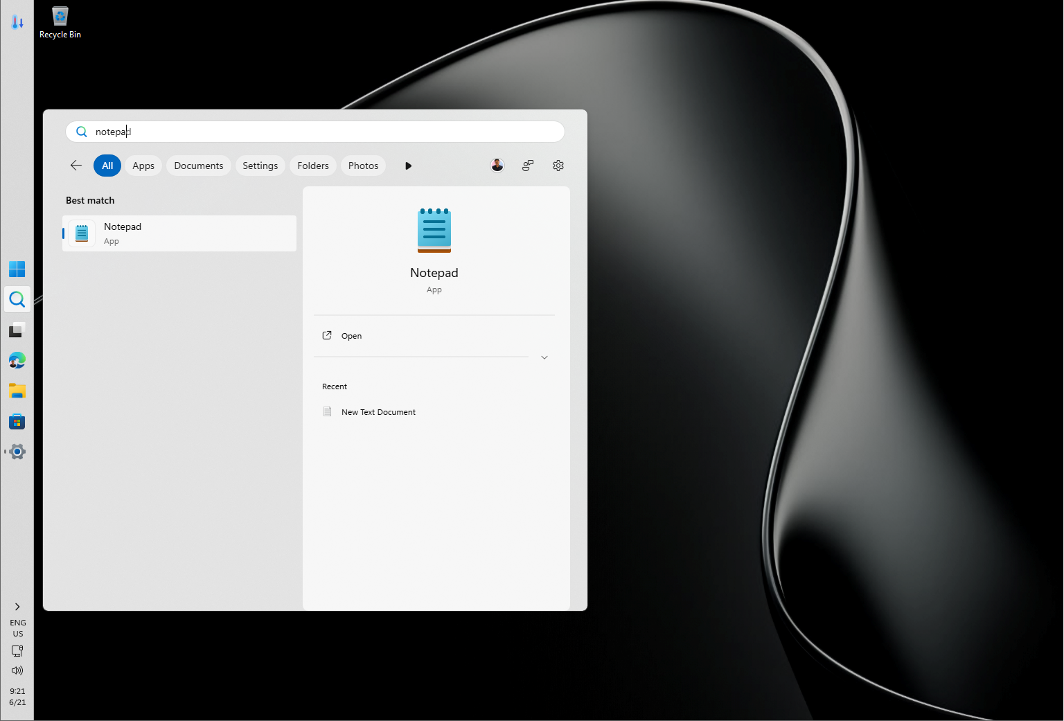 New Windows 11 Search in vertical taskbar with web results turned off