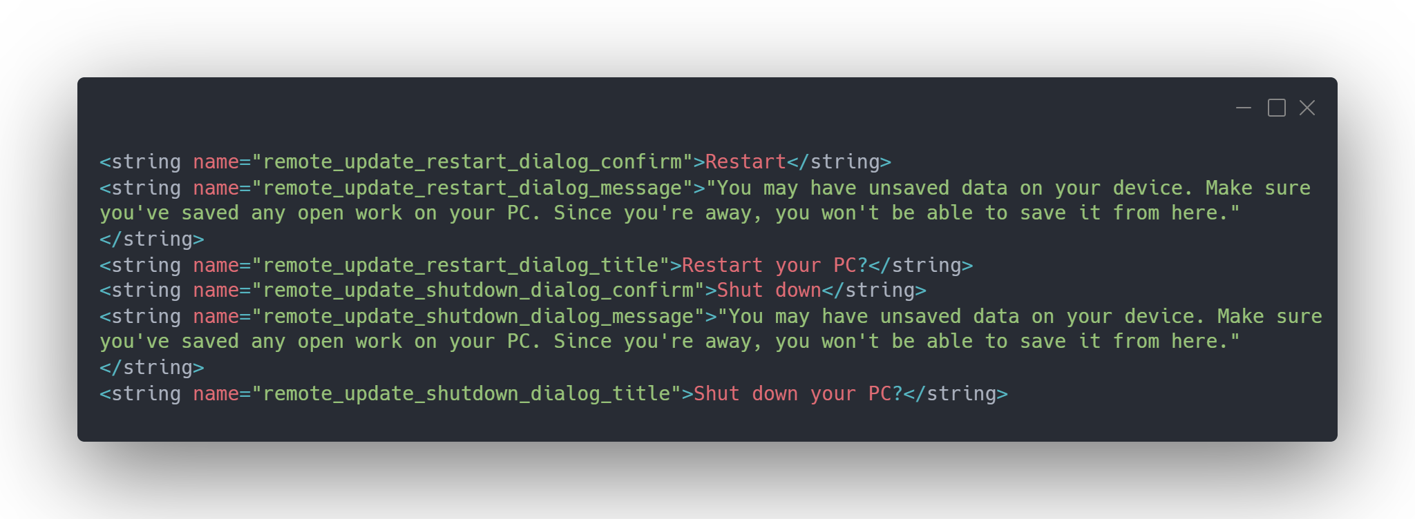 Remote Update and Restart string