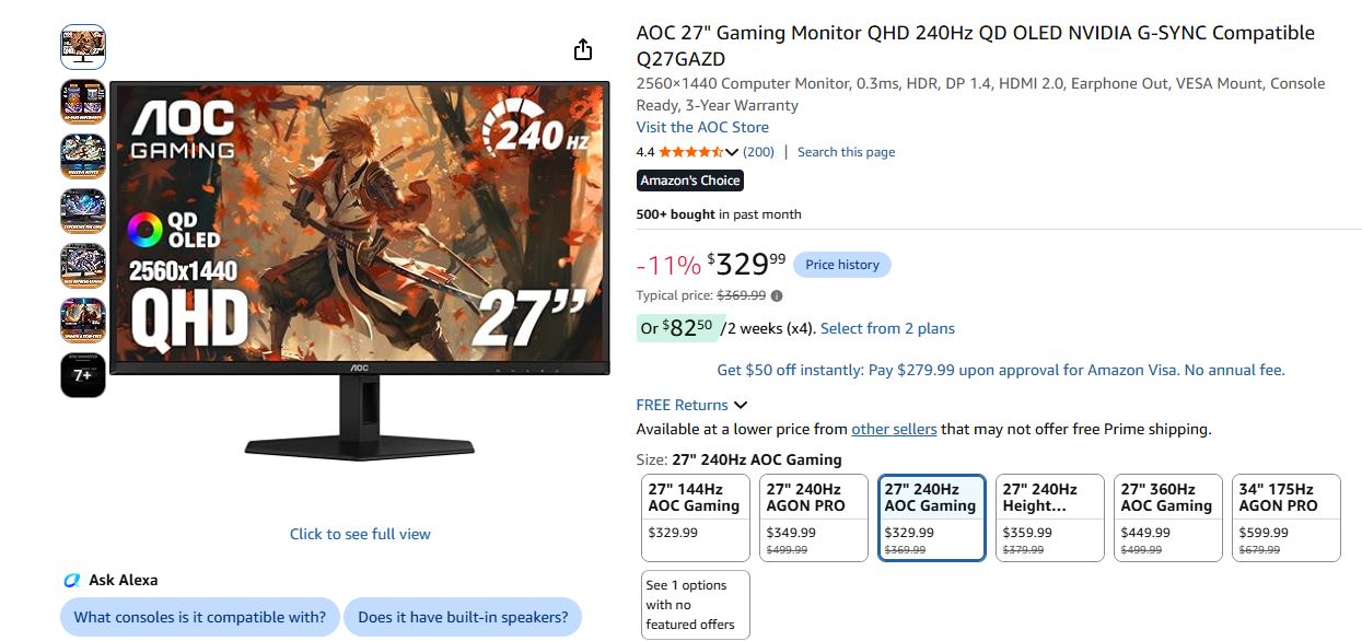 Найдешевший OLED-монітор QHD@240 Гц коштуватиме $329 2