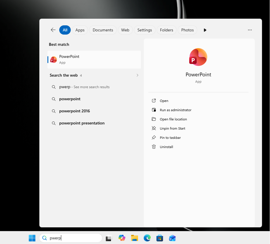 PowerPoint shown in Search